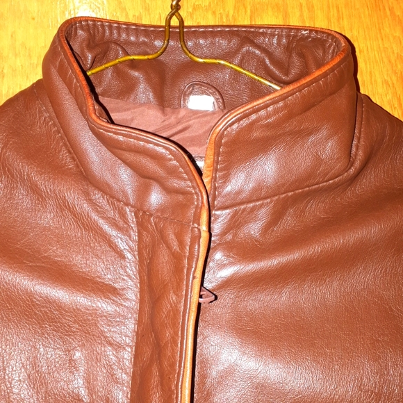 Vintage ladies leather jacket brown with orange piping sz xs - Picture 3 of 7